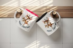 Watercolor cute reindeer jingle bell dancing Merry Christmas quote print 20 oz tumbler skinny mug wrap clipart t-shirt sublimation printable design