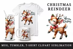 Watercolor cute reindeer jingle bell earrings dancing Merry Christmas quote print tumbler skinny mug wrap clipart t-shirt sublimation printable design