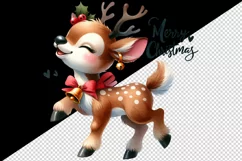 Watercolor cute reindeer jingle bell earrings dancing Merry Christmas quote print tumbler skinny mug wrap clipart t-shirt sublimation printable design