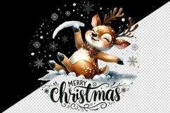 Watercolor cute reindeer joyful smile snowflakes Merry Christmas quote print 20oz tumbler skinny mug wrap clipart t-shirt sublimation printable design