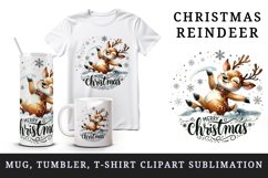Watercolor cute reindeer joyful smile snowflakes Merry Christmas quote print 20oz tumbler skinny mug wrap clipart t-shirt sublimation printable design