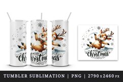 Watercolor cute reindeer joyful smile snowflakes Merry Christmas quote print 20oz tumbler skinny mug wrap clipart t-shirt sublimation printable design