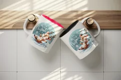 Watercolor cute reindeer joyful snowflakes Merry Christmas quote print 20 oz tumbler skinny mug wrap clipart t-shirt sublimation printable design