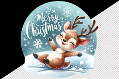 Watercolor cute reindeer joyful snowflakes Merry Christmas quote print 20 oz tumbler skinny mug wrap clipart t-shirt sublimation printable design