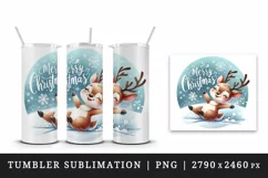 Watercolor cute reindeer joyful snowflakes Merry Christmas quote print 20 oz tumbler skinny mug wrap clipart t-shirt sublimation printable design