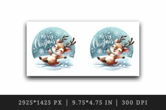 Watercolor cute reindeer joyful snowflakes Merry Christmas quote print 20 oz tumbler skinny mug wrap clipart t-shirt sublimation printable design