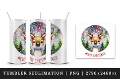 Watercolor cute reindeer lights baubles round Merry Christmas quote print 20 oz tumbler skinny mug wrap clipart t-shirt sublimation printable design