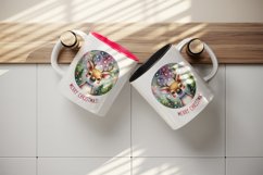 Watercolor cute reindeer lights baubles round Merry Christmas quote print 20 oz tumbler skinny mug wrap clipart t-shirt sublimation printable design