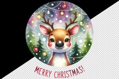 Watercolor cute reindeer lights baubles round Merry Christmas quote print 20 oz tumbler skinny mug wrap clipart t-shirt sublimation printable design