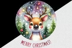 Watercolor cute reindeer lights baubles round Merry Christmas quote print 20 oz tumbler skinny mug wrap clipart t-shirt sublimation printable design
