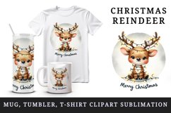 Watercolor cute reindeer lights in antlers Merry Christmas quote print 20 oz tumbler skinny mug wrap clipart t-shirt sublimation printable design