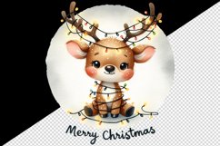 Watercolor cute reindeer lights in antlers Merry Christmas quote print 20 oz tumbler skinny mug wrap clipart t-shirt sublimation printable design