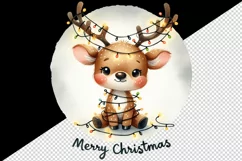 Watercolor cute reindeer lights in antlers Merry Christmas quote print 20 oz tumbler skinny mug wrap clipart t-shirt sublimation printable design