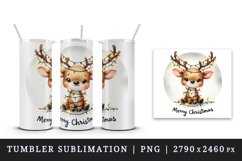 Watercolor cute reindeer lights in antlers Merry Christmas quote print 20 oz tumbler skinny mug wrap clipart t-shirt sublimation printable design
