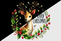 Watercolor cute reindeer lights Merry Christmas quote New Year winter print 20 oz tumbler skinny mug wrap clipart t-shirt sublimation printable design
