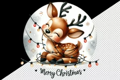 Watercolor cute reindeer lights Merry Christmas quote New Year winter print 20 oz tumbler skinny mug wrap clipart t-shirt sublimation printable design