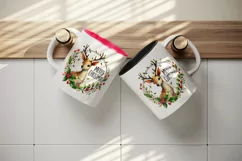Watercolor cute reindeer lights Merry Christmas quote New Year winter print 20 oz tumbler skinny mug wrap clipart t-shirt sublimation printable design