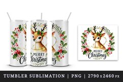 Watercolor cute reindeer lights quote Merry Christmas New Year winter print 20 oz tumbler skinny mug wrap clipart t-shirt sublimation printable design