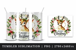 Watercolor cute reindeer lights quote Merry Christmas New Year winter print 20 oz tumbler skinny mug wrap clipart t-shirt sublimation printable design