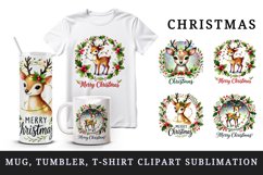 Watercolor cute reindeer lights quote Merry Christmas New Year winter print 20 oz tumbler skinny mug wrap clipart t-shirt sublimation printable design