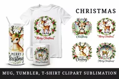 Watercolor cute reindeer lights quote Merry Christmas New Year winter print 20 oz tumbler skinny mug wrap clipart t-shirt sublimation printable design