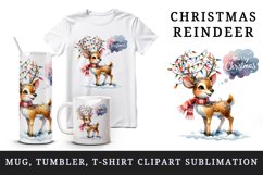 Watercolor cute reindeer lights tangled antlers Merry Christmas quote print 20 oz tumbler skinny mug wrap clipart t-shirt sublimation printable design