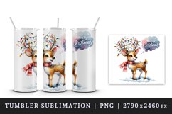 Watercolor cute reindeer lights tangled antlers Merry Christmas quote print 20 oz tumbler skinny mug wrap clipart t-shirt sublimation printable design