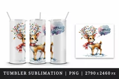 Watercolor cute reindeer lights tangled antlers Merry Christmas quote print 20 oz tumbler skinny mug wrap clipart t-shirt sublimation printable design