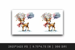 Watercolor cute reindeer lights tangled antlers Merry Christmas quote print 20 oz tumbler skinny mug wrap clipart t-shirt sublimation printable design