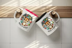 Watercolor cute reindeer Merry and Bright quote Christmas New Year winter print tumbler skinny mug wrap clipart t-shirt sublimation printable design