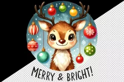 Watercolor cute reindeer Merry and Bright quote Christmas New Year winter print tumbler skinny mug wrap clipart t-shirt sublimation printable design