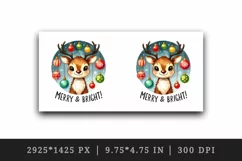 Watercolor cute reindeer Merry and Bright quote Christmas New Year winter print tumbler skinny mug wrap clipart t-shirt sublimation printable design
