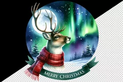 Watercolor cute reindeer Northern Lights night Merry Christmas quote print 20 oz tumbler skinny mug wrap clipart t-shirt sublimation printable design