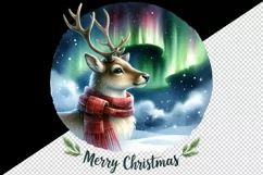 Watercolor cute reindeer Northern Lights night Merry Christmas quote print 20 oz tumbler skinny mug wrap clipart t-shirt sublimation printable design