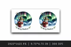 Watercolor cute reindeer Northern Lights night Merry Christmas quote print 20 oz tumbler skinny mug wrap clipart t-shirt sublimation printable design
