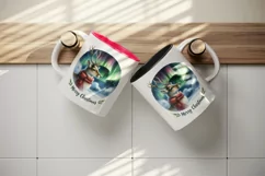 Watercolor cute reindeer Northern Lights night Merry Christmas quote print 20 oz tumbler skinny mug wrap clipart t-shirt sublimation printable design