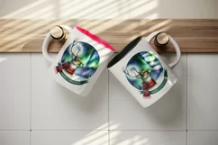 Watercolor cute reindeer Northern Lights night Merry Christmas quote print 20 oz tumbler skinny mug wrap clipart t-shirt sublimation printable design