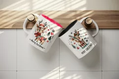 Watercolor cute reindeer patchwork Merry Christmas quote New Year winter print tumbler skinny mug wrap clipart t-shirt sublimation printable design