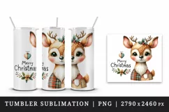 Watercolor cute reindeer patchwork Merry Christmas quote New Year winter print tumbler skinny mug wrap clipart t-shirt sublimation printable design