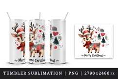 Watercolor cute reindeer patchwork round format Merry Christmas quote print 20 oz tumbler skinny mug wrap clipart t-shirt sublimation printable design