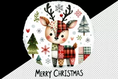 Watercolor cute reindeer patchwork round format Merry Christmas quote print 20 oz tumbler skinny mug wrap clipart t-shirt sublimation printable design