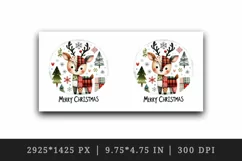 Watercolor cute reindeer patchwork round format Merry Christmas quote print 20 oz tumbler skinny mug wrap clipart t-shirt sublimation printable design
