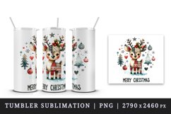 Watercolor cute reindeer patchwork round format Merry Christmas quote print 20 oz tumbler skinny mug wrap clipart t-shirt sublimation printable design