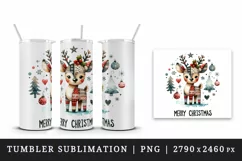 Watercolor cute reindeer patchwork round format Merry Christmas quote print 20 oz tumbler skinny mug wrap clipart t-shirt sublimation printable design