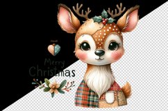 Watercolor cute reindeer patchwork round format Merry Christmas quote print 20 oz tumbler skinny mug wrap clipart t-shirt sublimation printable design
