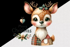 Watercolor cute reindeer patchwork round format Merry Christmas quote print 20 oz tumbler skinny mug wrap clipart t-shirt sublimation printable design
