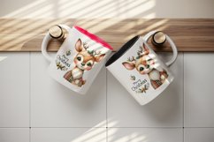 Watercolor cute reindeer patchwork round format Merry Christmas quote print 20 oz tumbler skinny mug wrap clipart t-shirt sublimation printable design