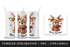 Watercolor cute reindeer patchwork round format Merry Christmas quote print 20 oz tumbler skinny mug wrap clipart t-shirt sublimation printable design