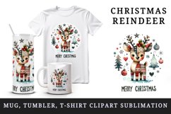 Watercolor cute reindeer patchwork round format Merry Christmas quote print 20 oz tumbler skinny mug wrap clipart t-shirt sublimation printable design