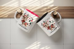 Watercolor cute reindeer patchwork round format Merry Christmas quote print 20 oz tumbler skinny mug wrap clipart t-shirt sublimation printable design
